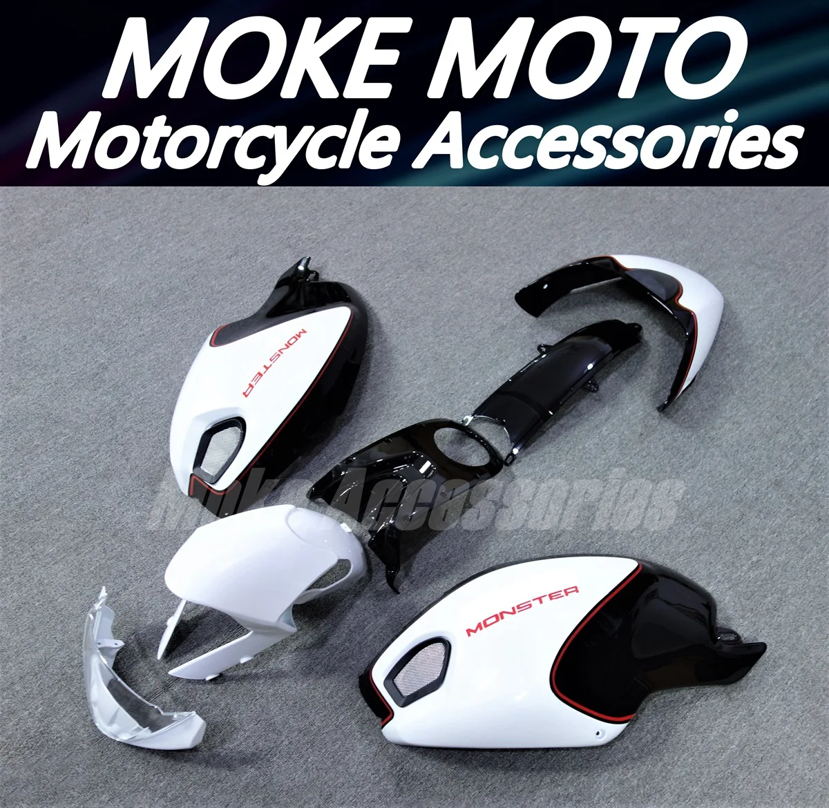 Moke moto Motorcycle Fairings Kit Fit For Monster 696/796/795/m1000/m1100 2009 2010 2011 Bodywork Set Injection Pearl white New