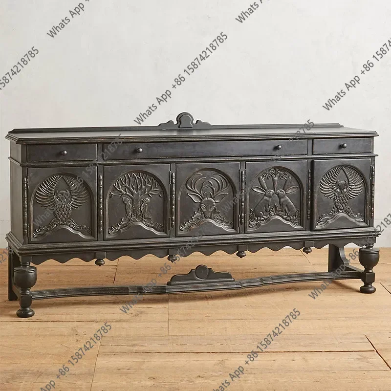 FD W French Hand-carved Zoo Sideboard, Photo Studio Art, Vintage Decoration, Wabi-sabi Style Foyer Entryway, Entryway O