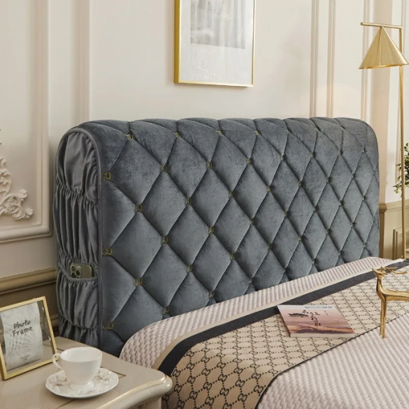 Luxury anti-collision thickened cotton clip embroidery stitching full package headboard cover, machine washable dust cover