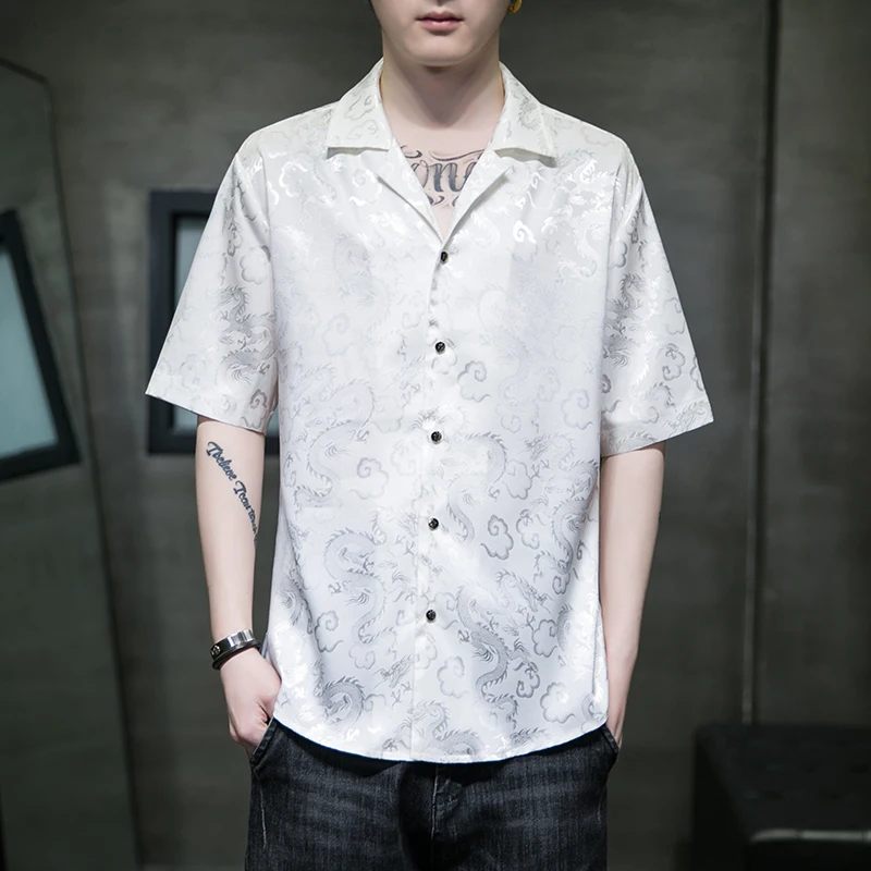 

Ice Silk ort Sve irt Men's Floral Embroidery Thin No Ironing Summer Chinese Sle Retro Tang Costume Hanfu Faion Casual