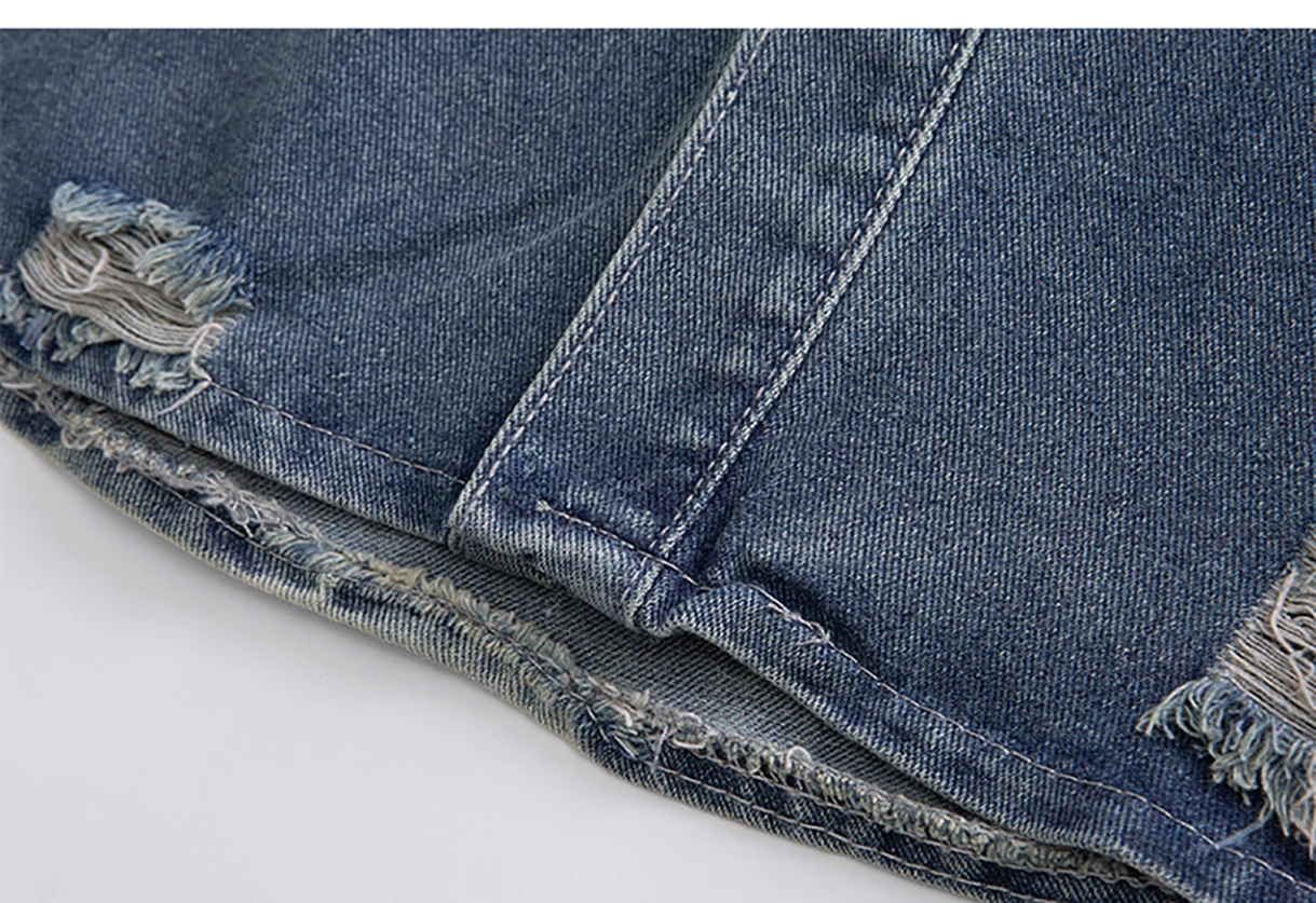 الصيف المطرزة الدنيم قميص واحد الصدر الرجال زهرة ممزق تي شيرت الأمريكية عادية موضة ريترو فضفاض كاوبوي تيز #4