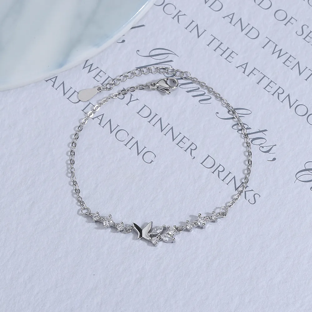 VENTFILLE 925 zilveren diamanten bezaaide vlinderarmband damesmode temperament bloem verstelbare armband