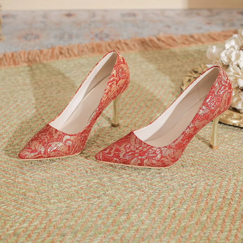 浅口ブライダルシューズ-2025-ベージュ-ハイヒール-レースアップ-ポインテッドパンプス-セクシーサンダル-スリップオン-クロッグ-レディース-花嫁-最新-12cm-ヒール