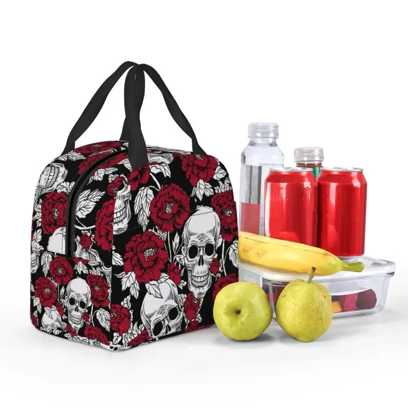 Flower Skull Pattern Insulated Thermal Bag Lunch bag Foods Drink Storage Leakproof Picnic Camping Bags Outdoor Box beach