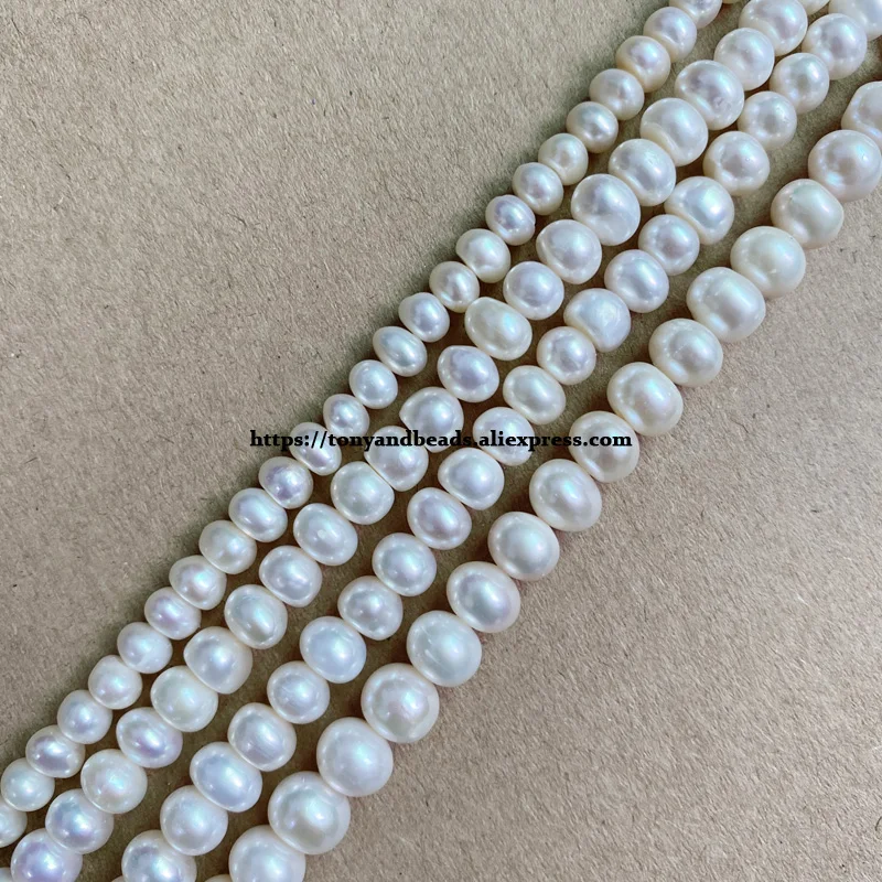 A Quality Genuine Natural White Fresh Water Pearl Rondelle Shape Loose Beads 15