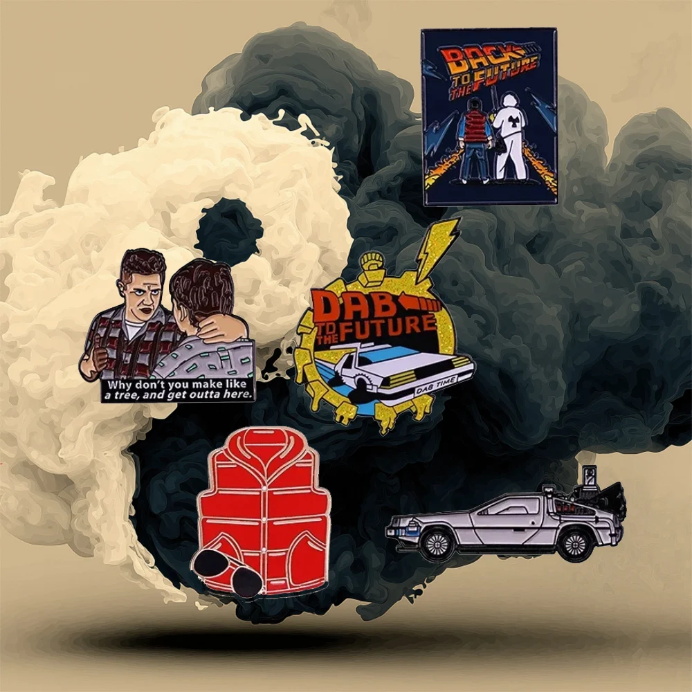 Back To The Future Enamel Pins Gifts Merchandise Doc Brown Marty McFly Costume Badge Biff Tannen Hoverboard Delorean Lapel Pin