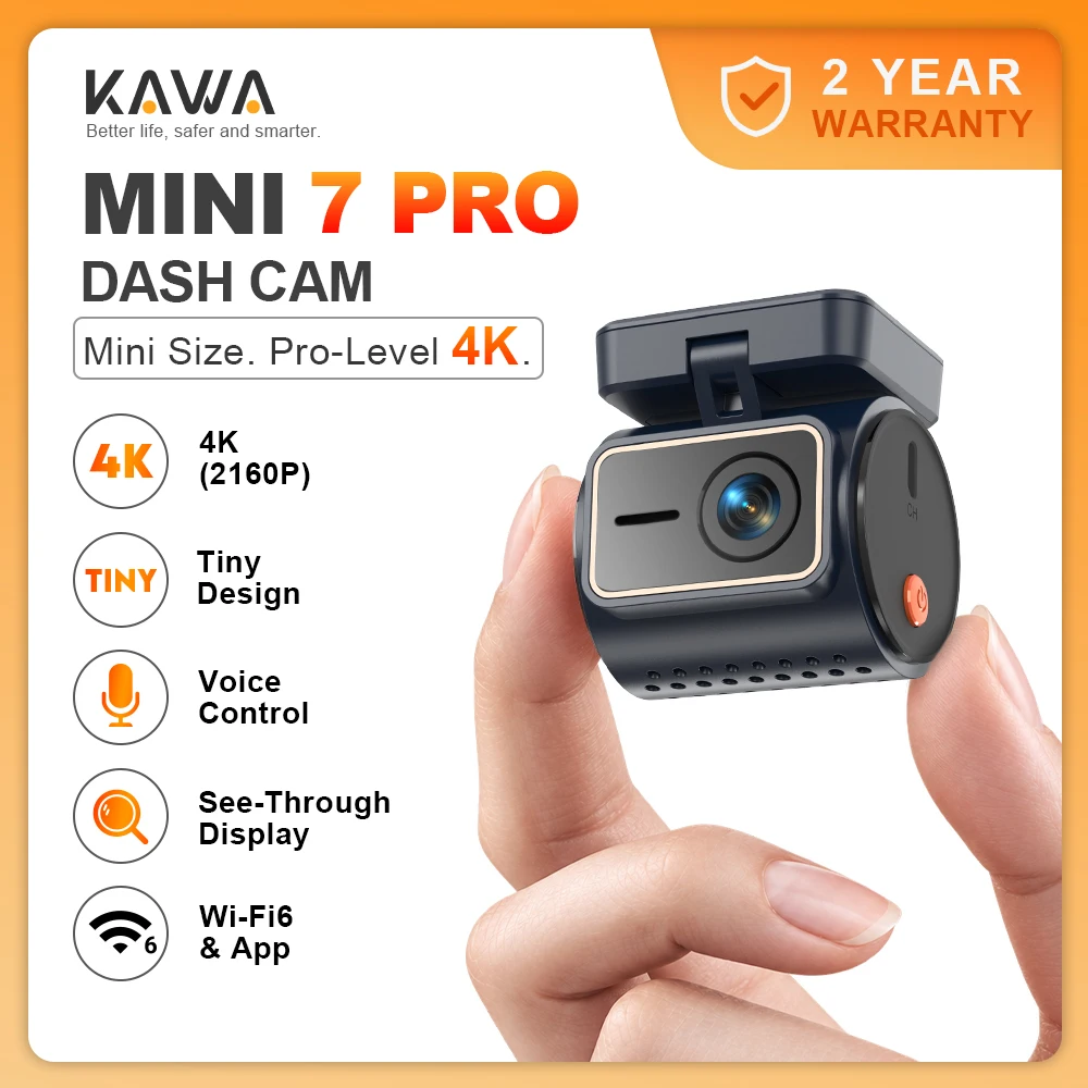KAWA ドライブレコーダー MINI 7 Pro 4K ステルスディスプレイ 音声操作 超大容量バッテリー ループ録画 HDR 車載DVR 駐車監視機能