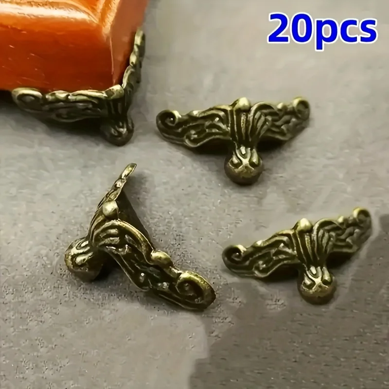 20-Pack Antique Bronze Metal Corner Protectors Furniture Leg Covers Decorative Edge Guard for Wood Box Protection