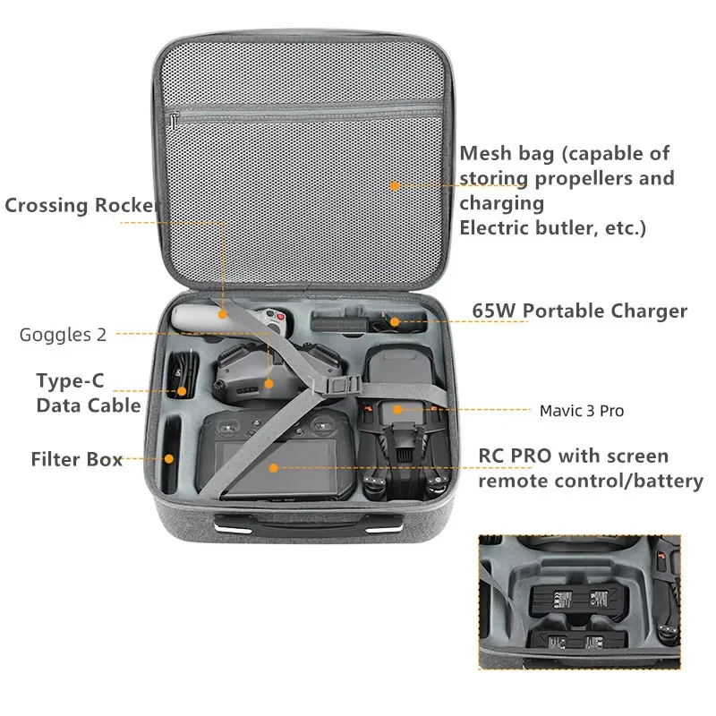 Portable Storage Bag Shoulder Bag For DJI Mavic 3 Pro Battery Remote Control Glasses Drone Accessories Shockproof Handbag