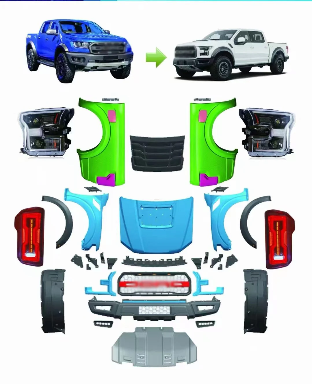 F150 Style Front Facelift Body Kit for Fords Ranger 2012 2013 2014 2015 2016 2017 2018 2019 2020 4x4 Pickup Upgrade