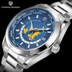 PAGANI DESIGN 2024 New World time GMT Men's Watches Automatic Watch For Men NH34A Mechanical Waterproof Wristwatch Reloj Hombre