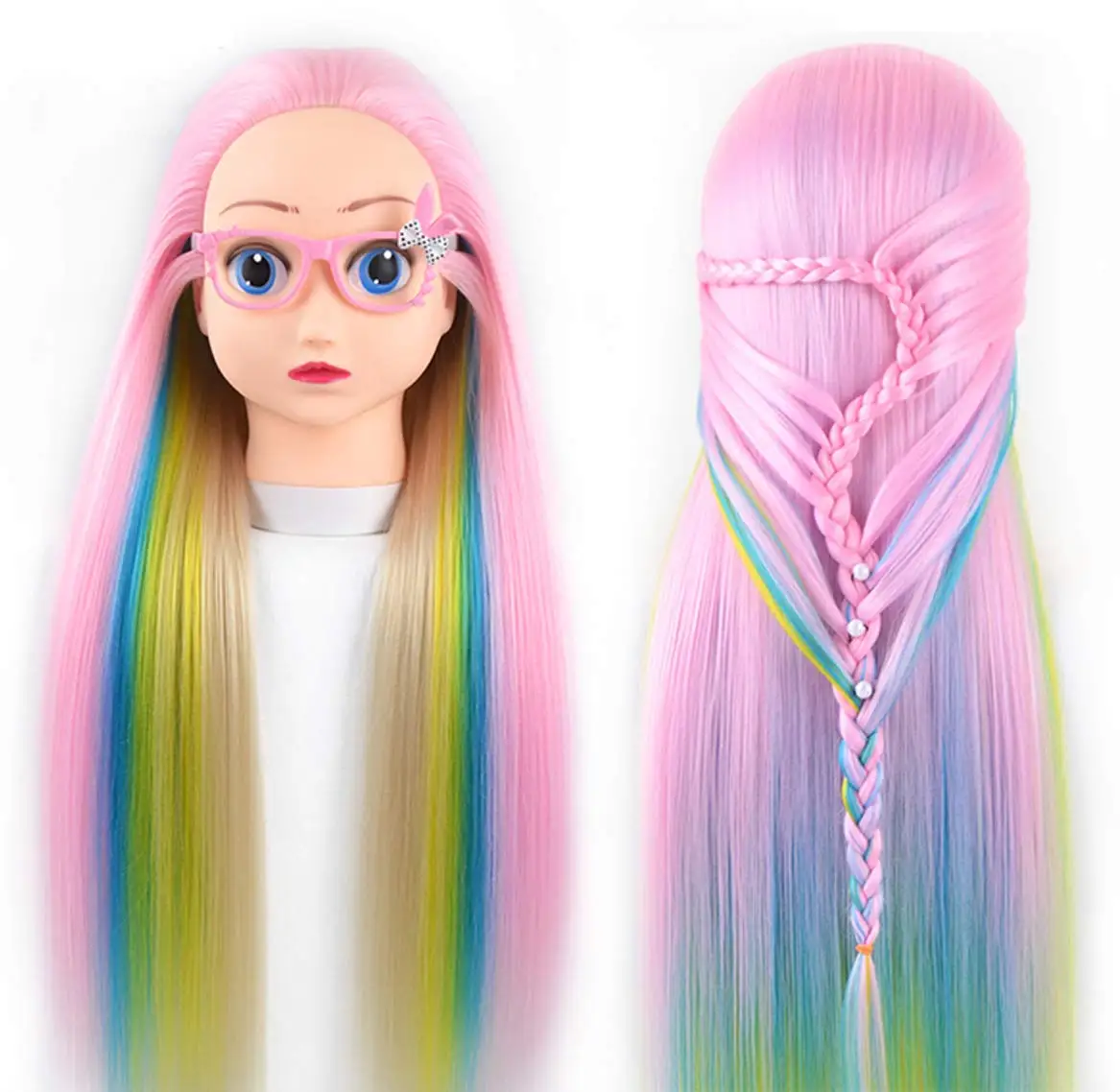 

26 inch Colorful Yaki Mannequin Head with Hair, Mannequin Head for Kids Styling Practice Training Manikin Head for Braiding