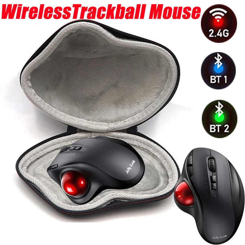 JOMAA Ergonomic 2.4G Wireless Trackball Mouse Vertical Laser Mice With 2400 DPI Hard Protective Case For Laptop/Desktop