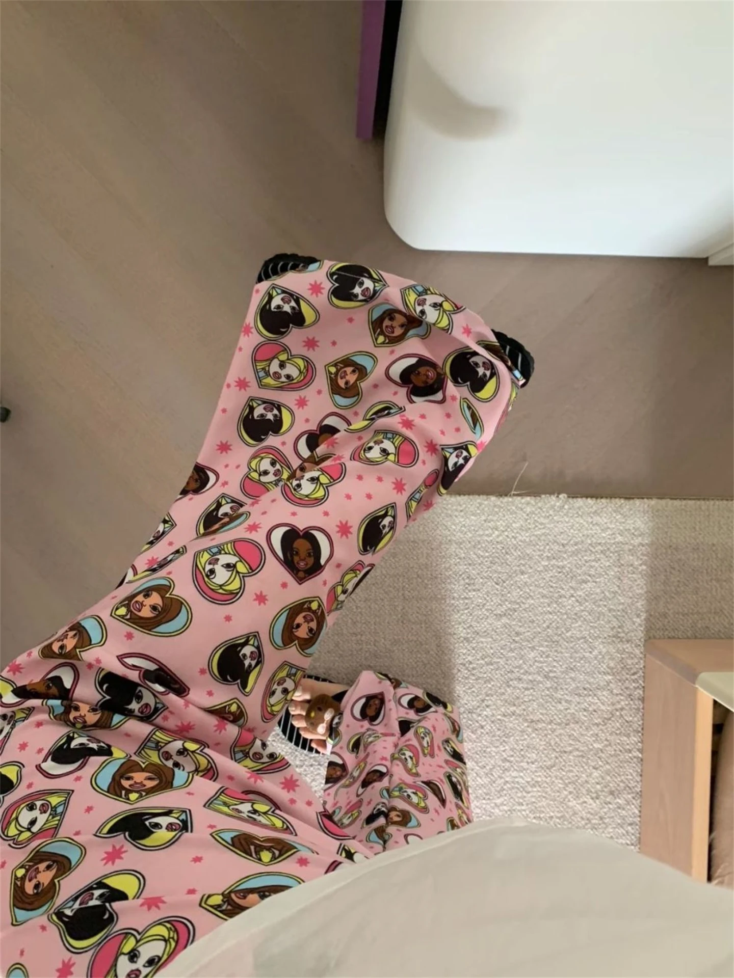 

Cute Lazy Style Casual Walking Pants Women Summer Bubble Cotton Loose Home Outdoor Wear Sleepwear Straight Leg Pants