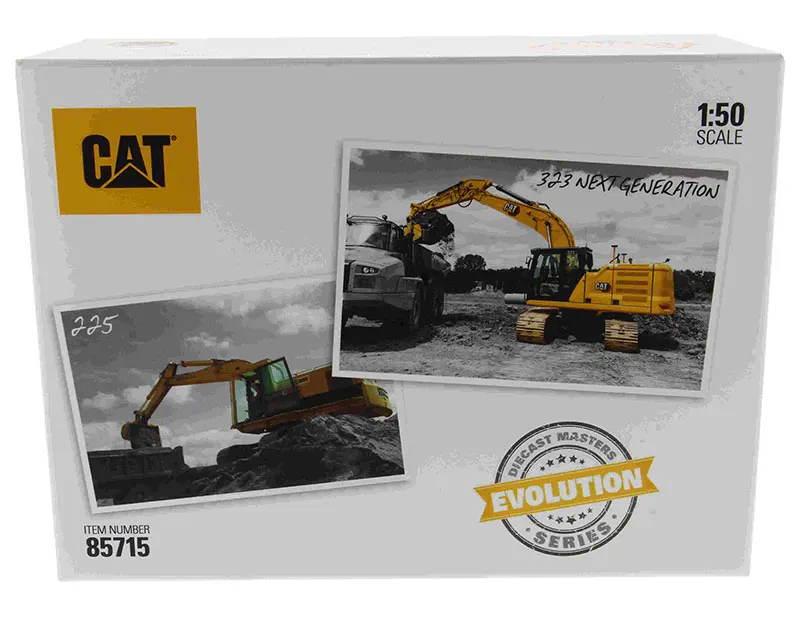 2024 New DM CatTerpillar 1/50 CAT 225 Excavator (Circa 1974-1987) and Caterpillar 323 Excavator (Current) Collection Gift Set