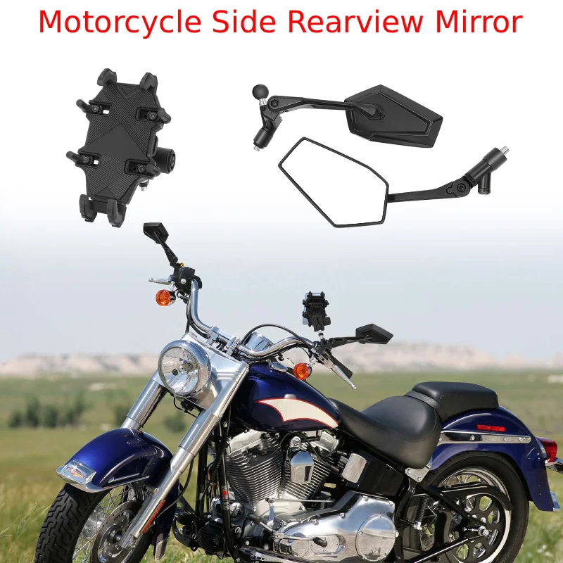

Motorcycle Mirrors Rotatable Rear View Mirror 10MM Universal For Honda Yamaha ATV HD Vision Side Mirror With Phone Holder