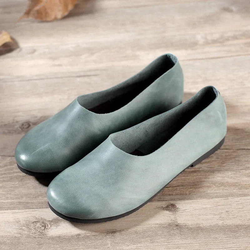 Women Natural Genuine Leather Ballet Flats Sneakers Women Oxford Shoes Slip on Round Toe Soft Retro Comfortable Women Shoes 2024