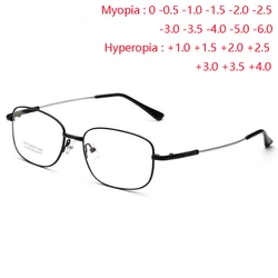 Prescription 0 -0.5 -0.75 To -4.0 Full Frame Anti Blue Rays Square Myopic Glasses Men Metal Presbyopic Glasses Man +0.5 To +4.0