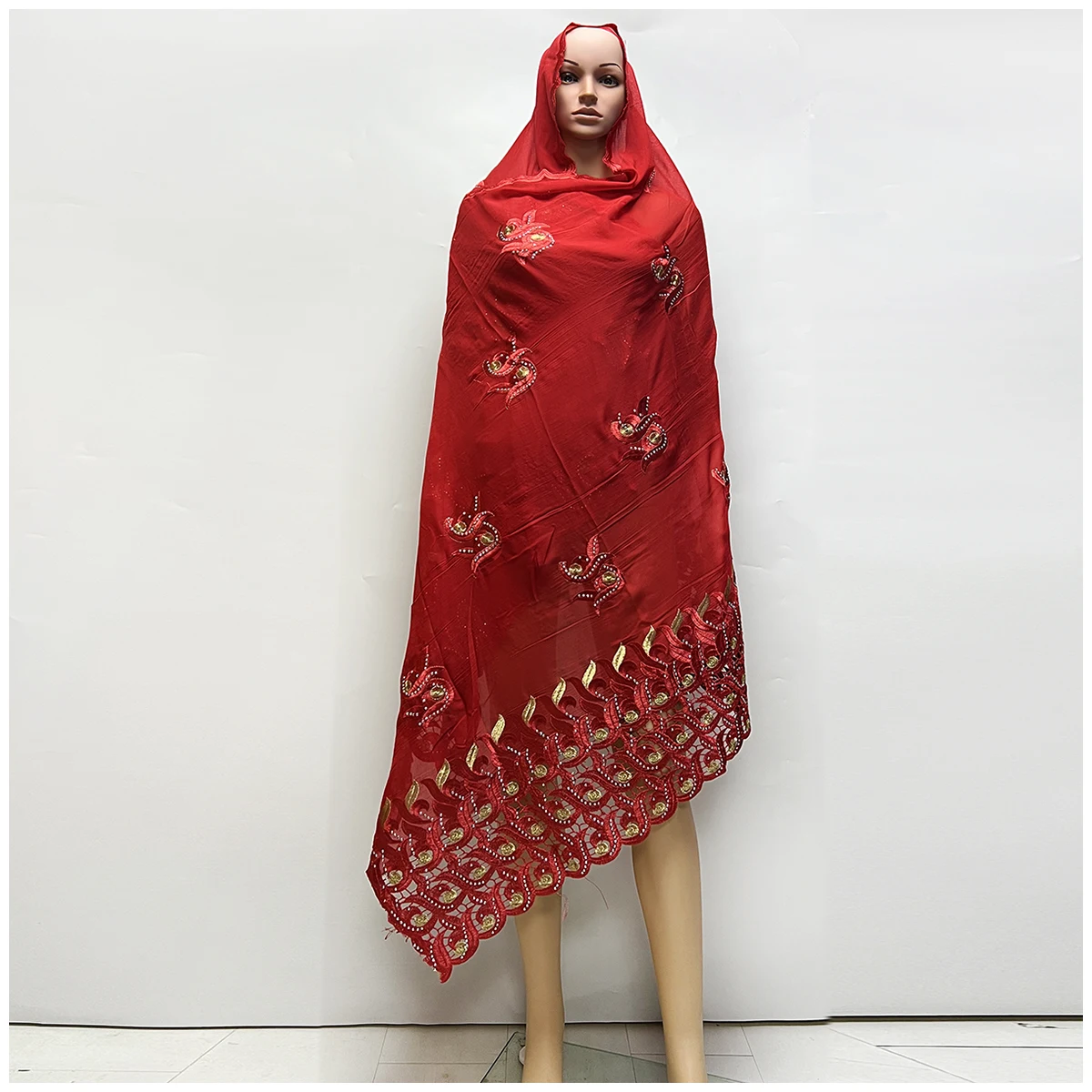 Hot Sale African Women Scarfs Cotton Circle Design Big Embrodiery 100% Cotton With Grenadine  Big Scarf for Shawls Pashmina