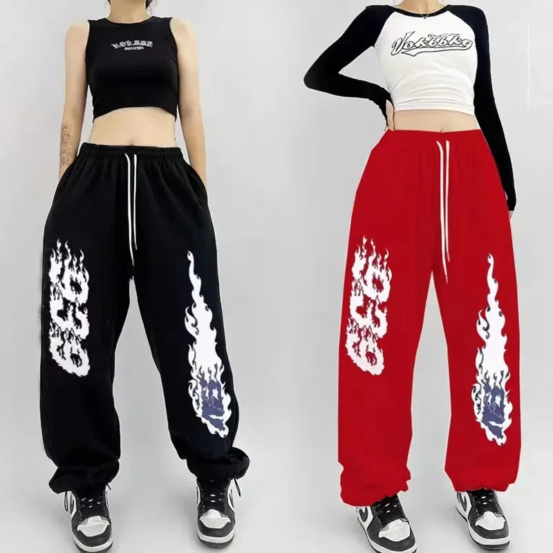 Korean 939 Fire Printing Sweatpants Women's Spring Autumn New Loose Fit Hip Hop Pants Casual Street Dance Jazz Pants Ins