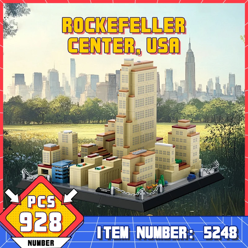 

WG5248 New York Rockefeller Center Building Model Assembly Building Block Children Small Particle Puzzle Assembly Toy Boy Gifts