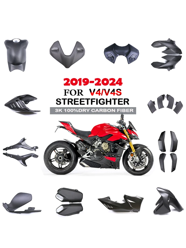 Spatbord Uitlaat Cover Brandstoftank Zijpaneel Kuipje Kit 3K Koolstofvezel Voor Ducati Streetfighter V4 V4S 2019 + 2022 2023 2024 - afbeelding 2