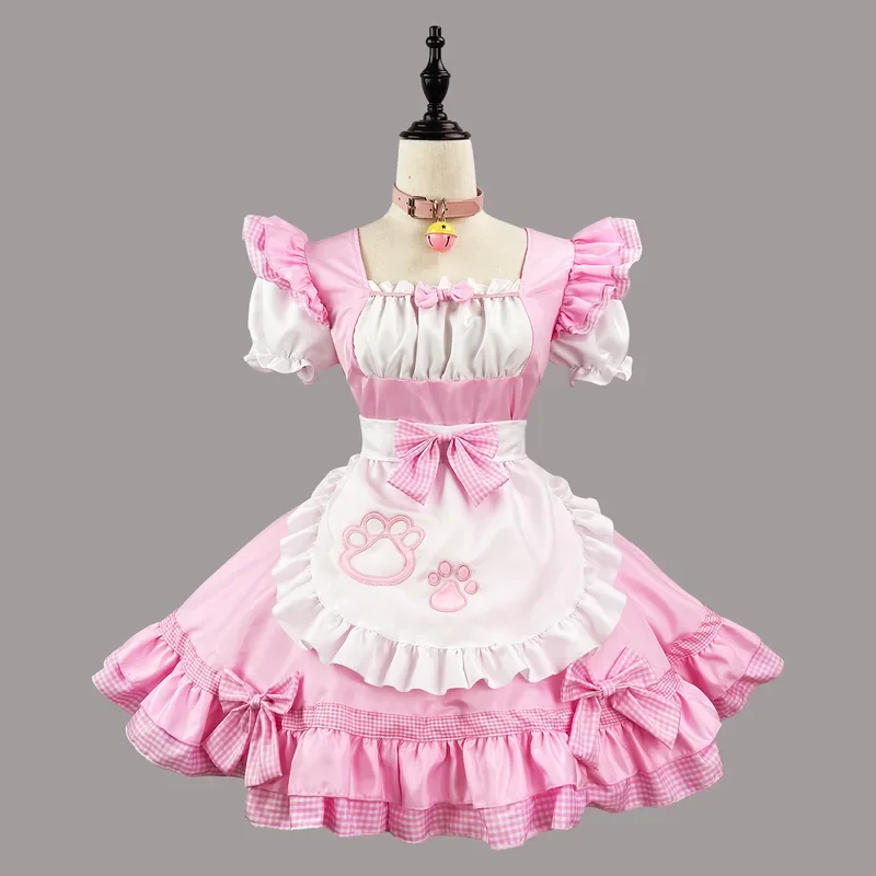 Costumes de cosplay de femme de chambre classique pour fille, robe de princesse de fête, tablier Lolita Cat Girl, tenues d'anime, noir et blanc mignon, grande taille