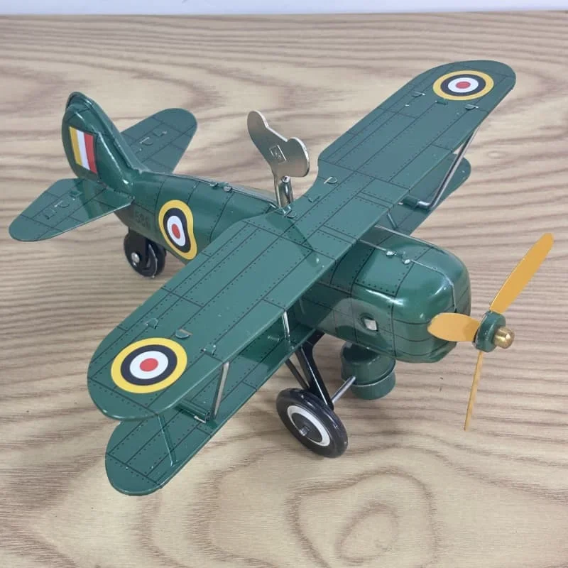 [Funny] Adult Collection Retro Wind up toy Metal Tin second world war fighter propeller plane Mechanical toy Clockwork toy gift