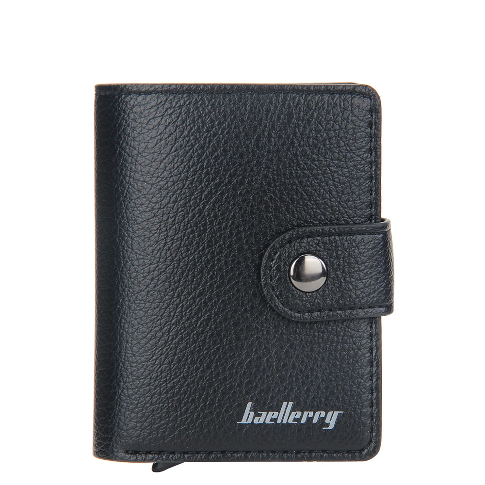 Baellerry New RFID Card Holder Short Men Wallets Name Engraved Brand Male Purse Luxury PU Leather Small Men's Popup Wallet