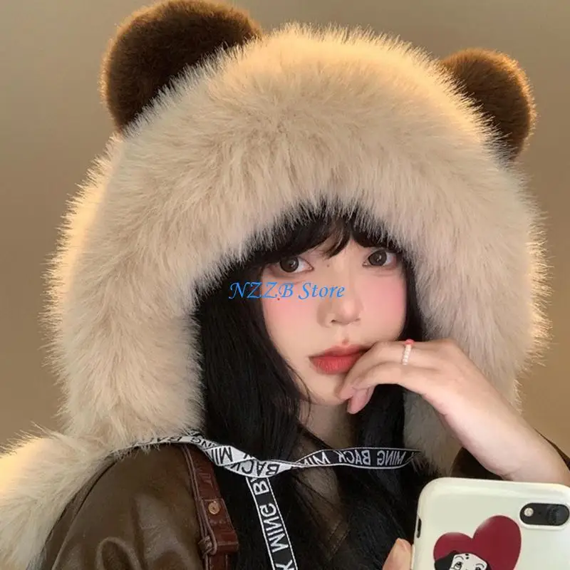 T21F الكرتون الدببة القطيفة قبعة يندبروف قبعات دافئة الشتاء النشاط تسلق الجبال قبعات #4