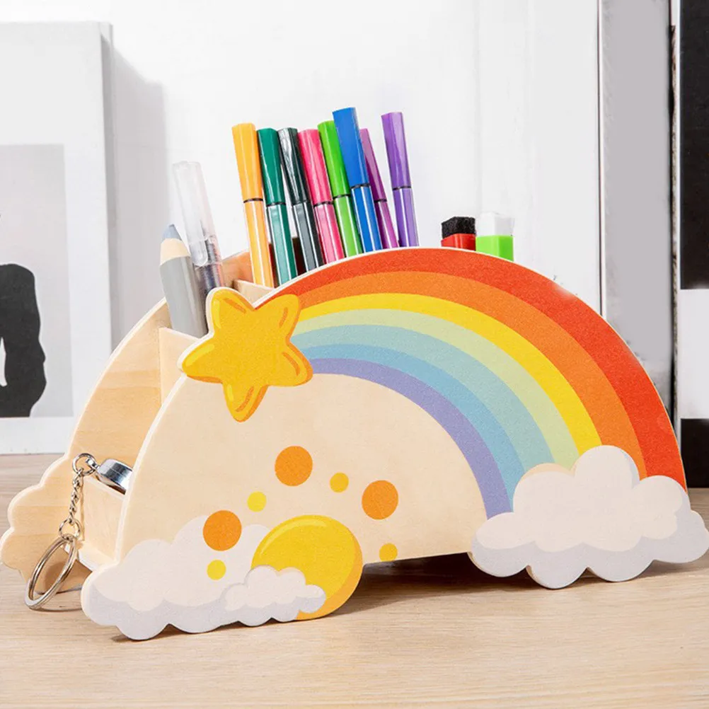 Wooden Pencil Holder Rainbow Cloud Shape Desk Organizer for Kids Students Teachers Markers Pencils Crayons Makeup Brushes
