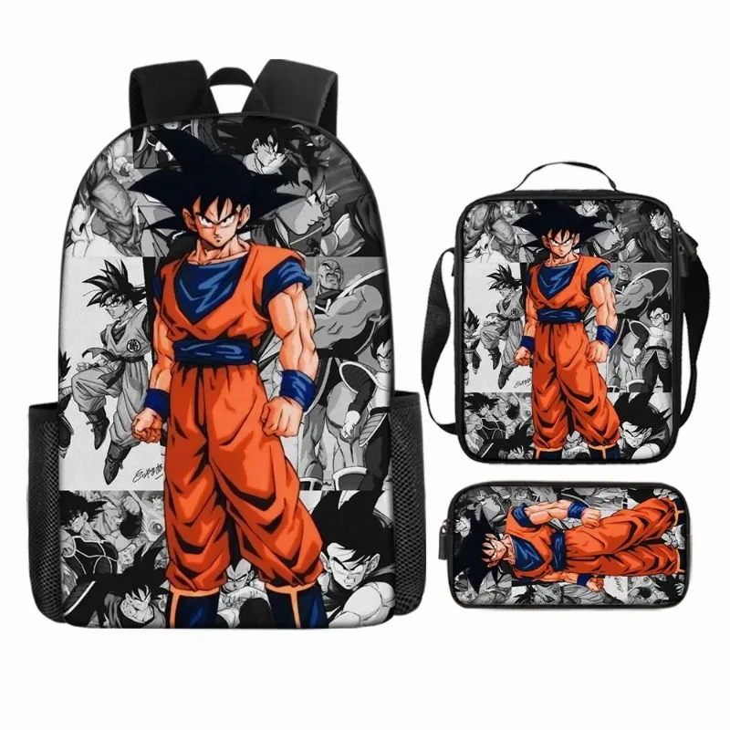 Dragon Ball 3 Piezas/Set Mochilas Goku Vegeta Estampado de Dibujos Animados Bolsa de Almuerzo Estuches para Lápices Bolsas Escolares Casuales para Estudiantes Regalo de Regreso a la Escuela