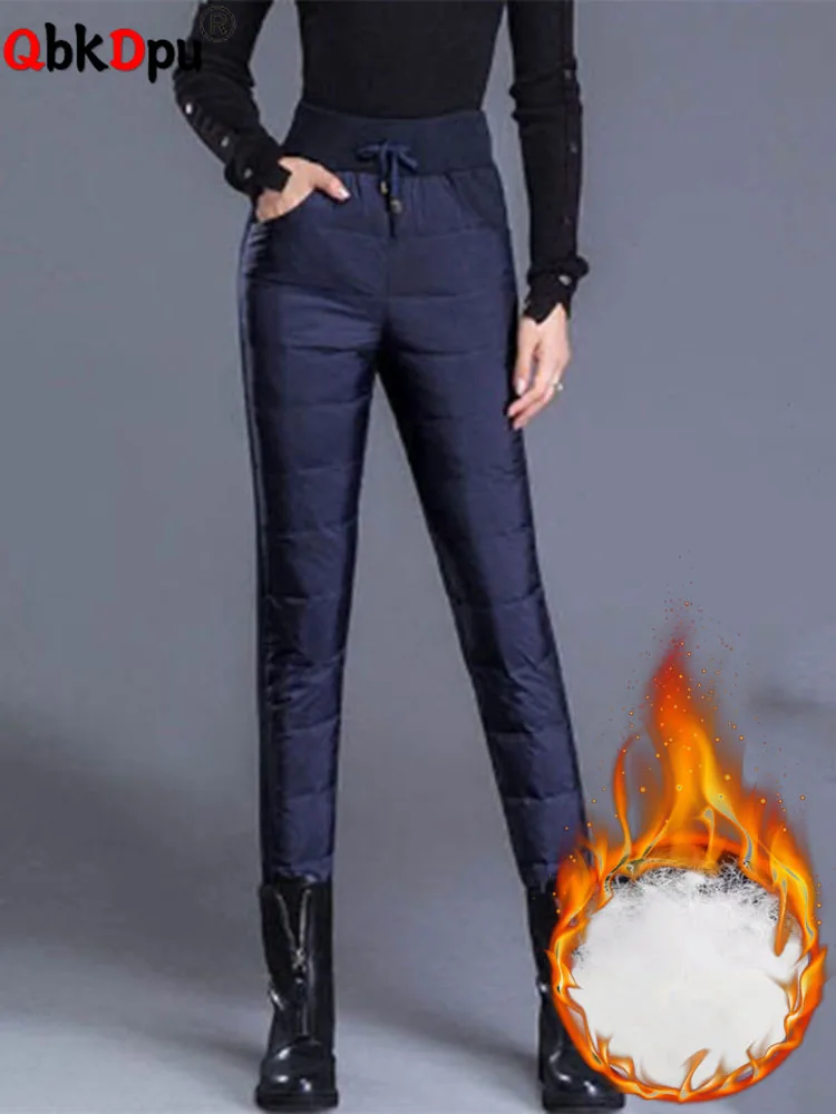 Korean Snow Wear Duck Down Cotton Pencil Pants Hight Waist Lightweight Casual Mom Slim Trousers Oversized Women Warm Pantalones
