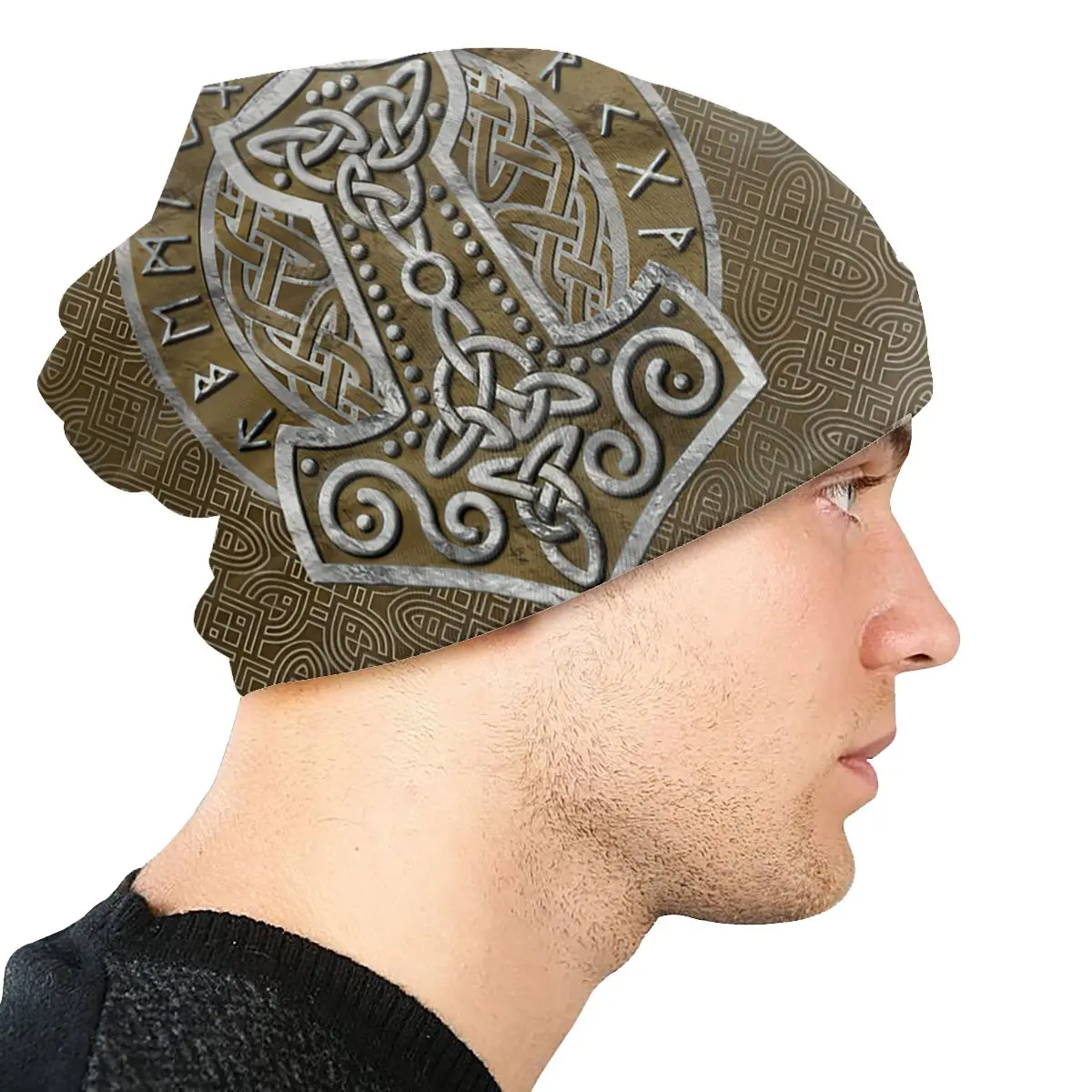 Vikings Ragnar Lothbrok Skullies Beanies Caps Mjolnir The Hammer Knit Hat Winter Warm Bonnet Hats Men Women\'s Street Ski Cap