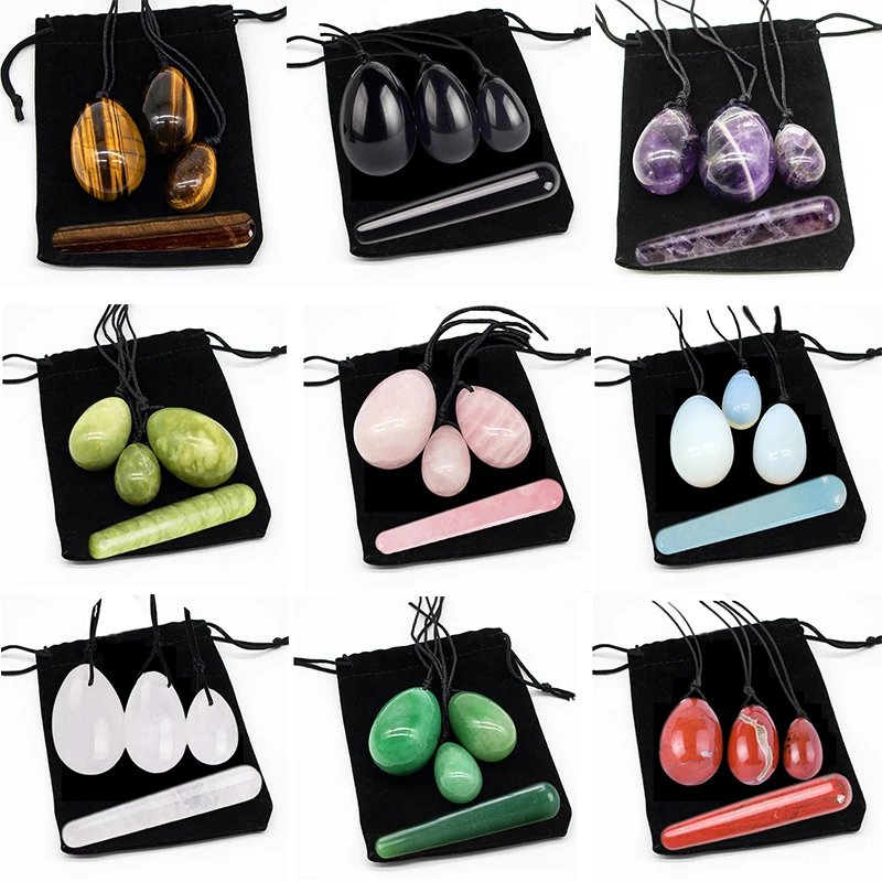 3pc/4pc Yoni Egg Women Kege Exercise Ball Set Natural Jade Stone Yoni Wand Train Pelvic Muscles Vaginal Massage Wellness Health