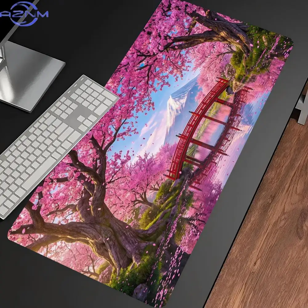 Gentle Cherry Blossom Gaming Mouse Pad Non Slip Rubber Desk Mat Scenery Art Deskpad For Office Gaming Desktop PC Room Decor
