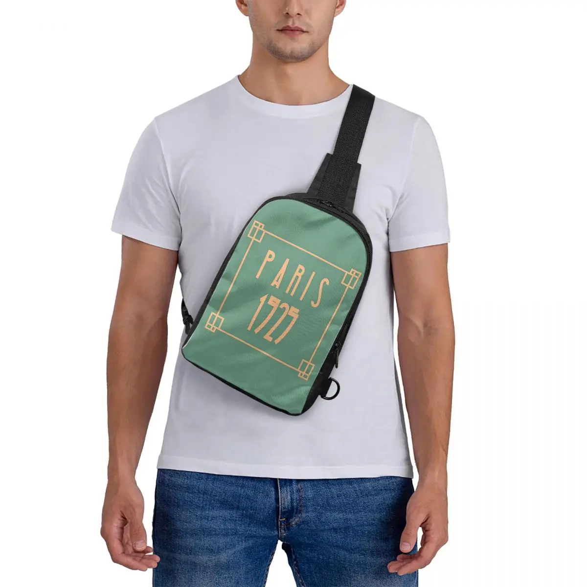 

Art Deco Design In Green Chest Bag Crossbody Backpack Sling Shoulder Bag For Men Travel Hiking Daypack