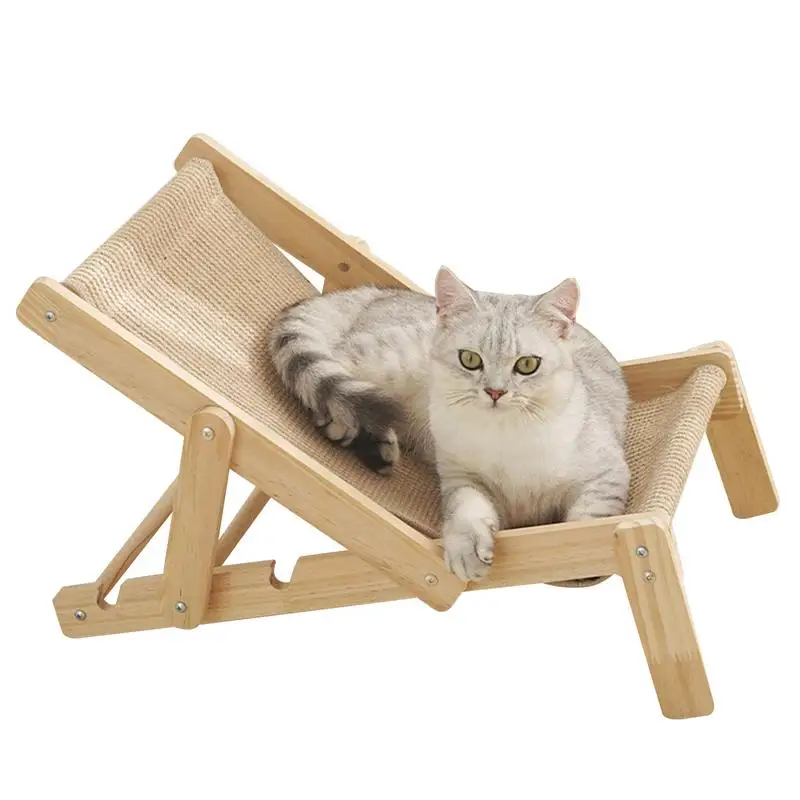 Cat Scratcher Lounge Chair Sisal Scratcher Mini Beach Chair Elevated Bed Removable Sisal Adjustable Pad durable Pet Accessories