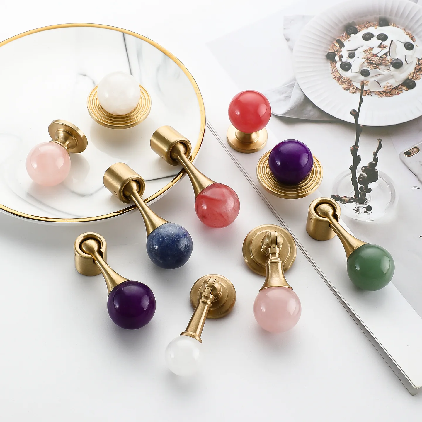 2pcs French Cabinet Door Pull Handles Luxury Crystal Ball Wardrobe Drawer Knob Brass Furniture Handles For Home Cupbaord Decor