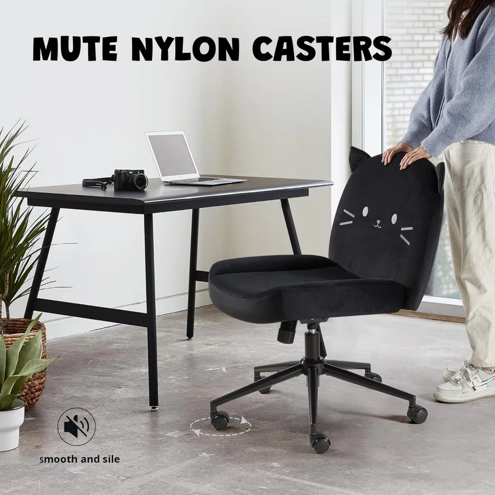 Cadeira de mesa de escritório sem braços com rodas, cadeira ergonômica de computador com pernas cruzadas e tecido acolchoado, altura ajustável, mar largo