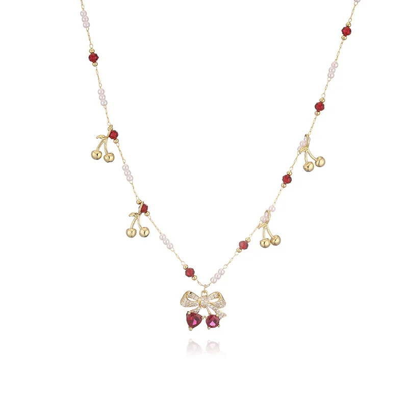 HECHENG Cute Sweet Colorful 18K Golden Plated Zircon Enamel Drip Oil Fruit Pendant Women\'s Fashion Jewelry Bead Necklace 1 Piece