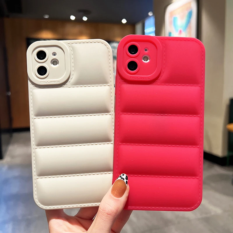Luxury Solid Color Down Jacket Shockproof Phone Case For IPhone 15 14 13 12 11 Pro Max XS Max X XR 8 7 Plus SE Bumper Back Cover