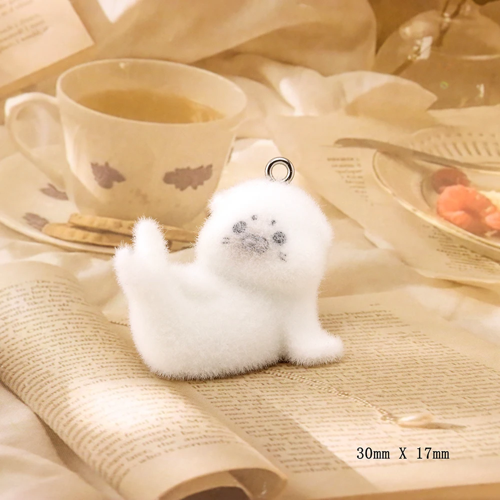 20Pcs 3D Flocking Cartoon Seal Animal Charms for Necklace Earrings Keychain Widgets Making DIY Jewelry Accessories Wholesale