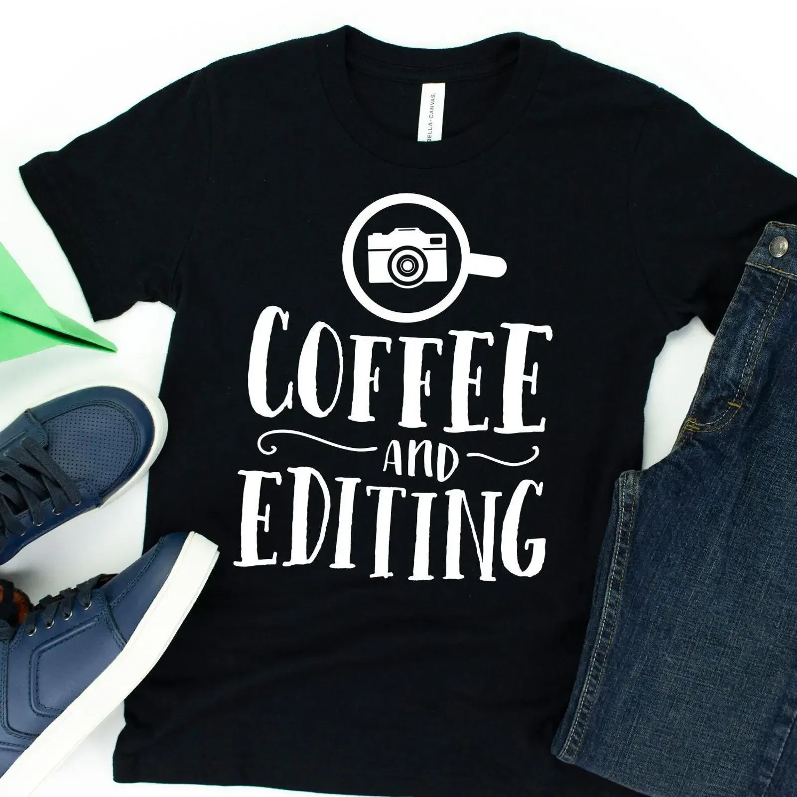 Coffee And Editing T Shirt Photography Camera Lover Photographer Editor Wanderlust Casual  vintage Washed Comfortable fashion