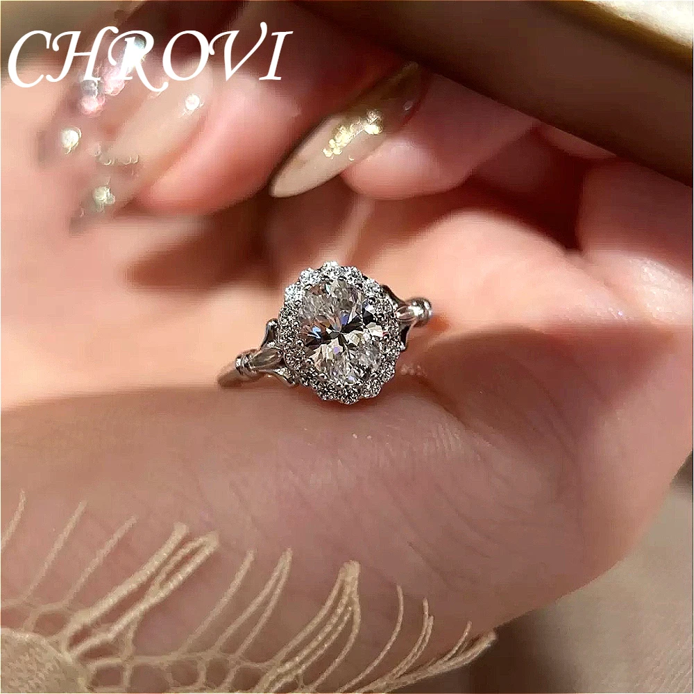 New 925 pure silver glittering diamond hand-held flower dove egg-shaped diamond ring for women with adjustable finger ring
