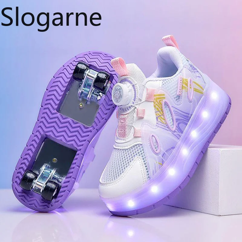 Girls 2026 New Mesh Sports Roller Skates Shoes Women Summer Deformation Shoes with Wheels Students Runaway Shoes Roller Sneakers