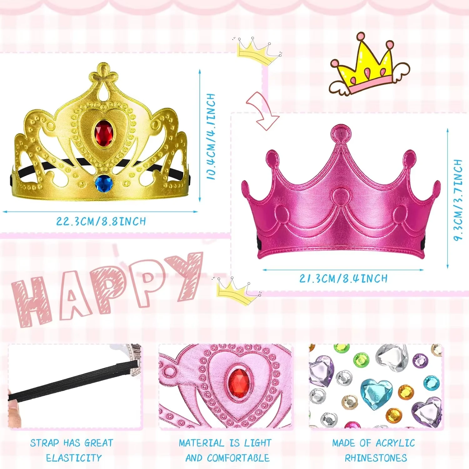 44Pcs Foam Crowns Kids Prince Princess Tiaras Crowns Diamond Sticker DIY Making Kits for Boy Girls Birthday Party Decor Supplies