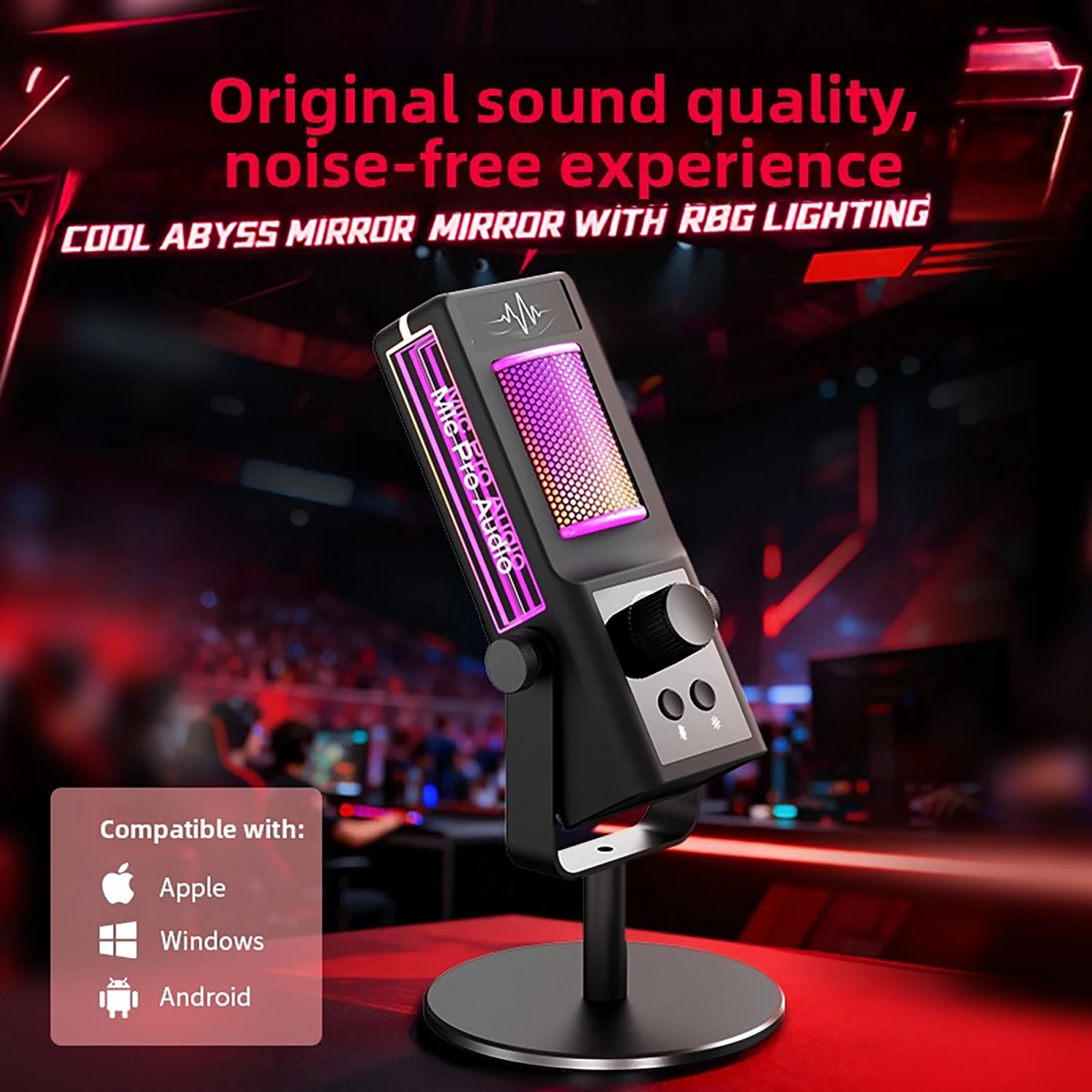 

GAM-CM100 Professional USB microphone noise reduction,RGB lighting,desktop or boom arm styles,for gaming real-time monitoring