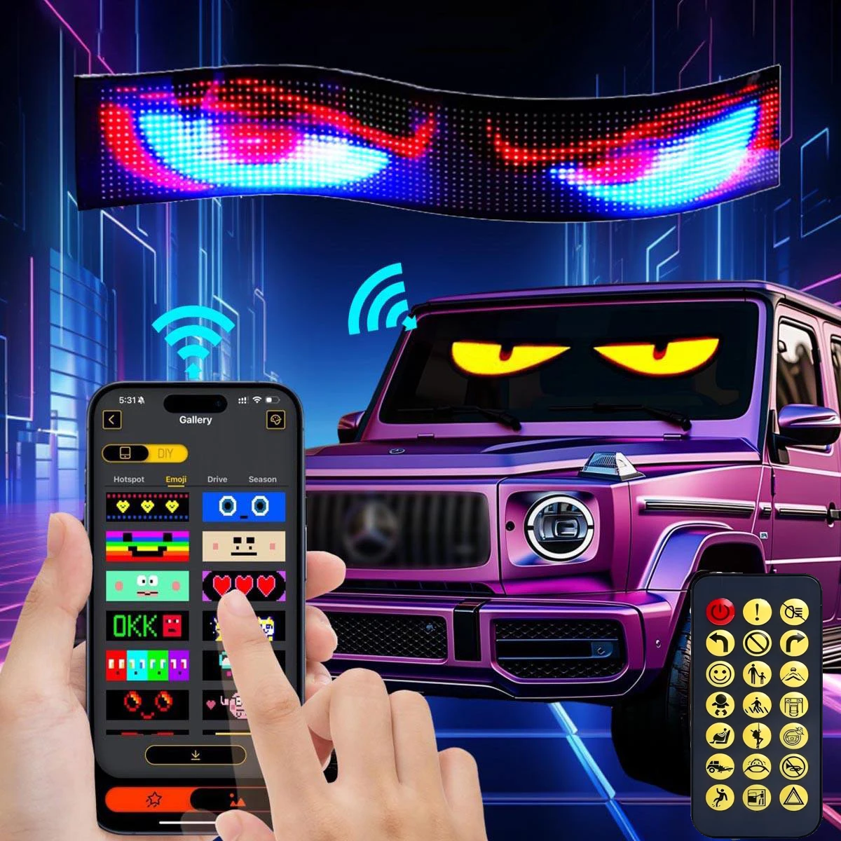 5V Flexible LED Screen Matrix Pixel Panel Smart Car APP Programmable DIY Eye Logo Advertising Dynamic  Text Display LED Panel