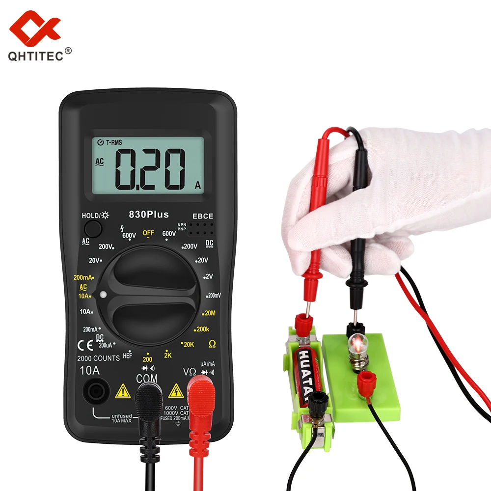 Qhtitec 830Plus Digitale Multimeter Ac Dc Ampèremeter Voltmeter Ohm Spanningstester Handheld Lcd Backlight Draagbare Meter Multimetro